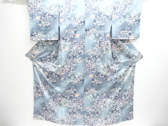 JAPANESE KIMONO / UNUSED KOMON / SILK / FLORAL PLANTS & BUTTERFLY